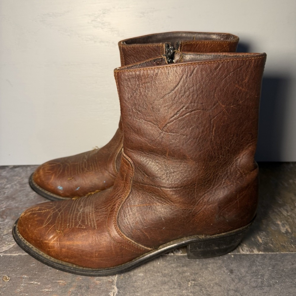 Vtg Genuine Leather Ankle Rockabilly Beatle Rancher Boot  brown 9.5D